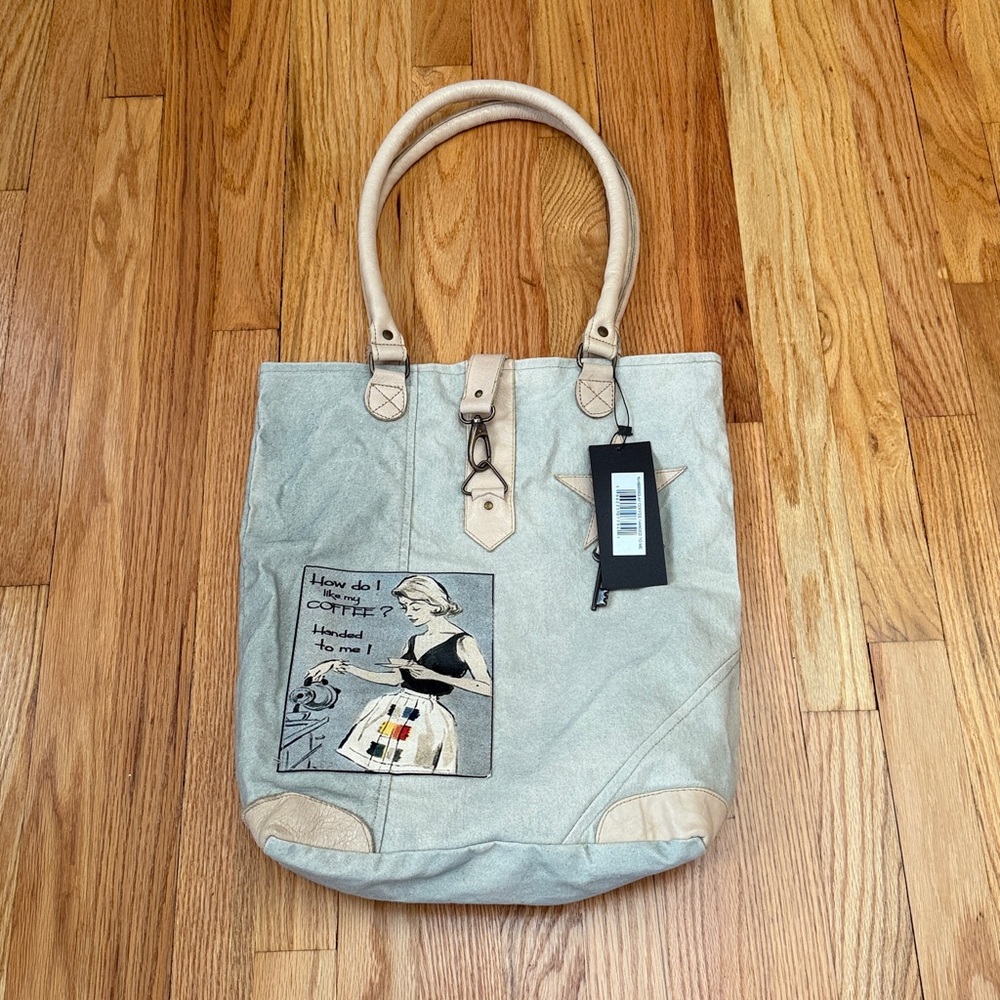 Vintage Addiction Bag Tot Canvas --HOW do I Like my Coffee? NWT - Picture 4 of 16